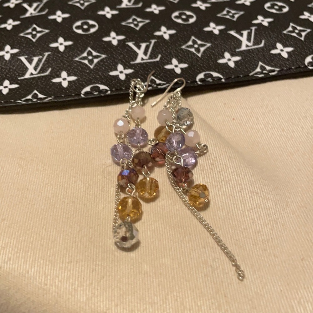 Pink, purple and topaz dangle earrings